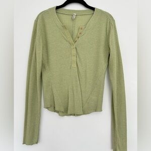Free people long sleeve thermal Henley light green